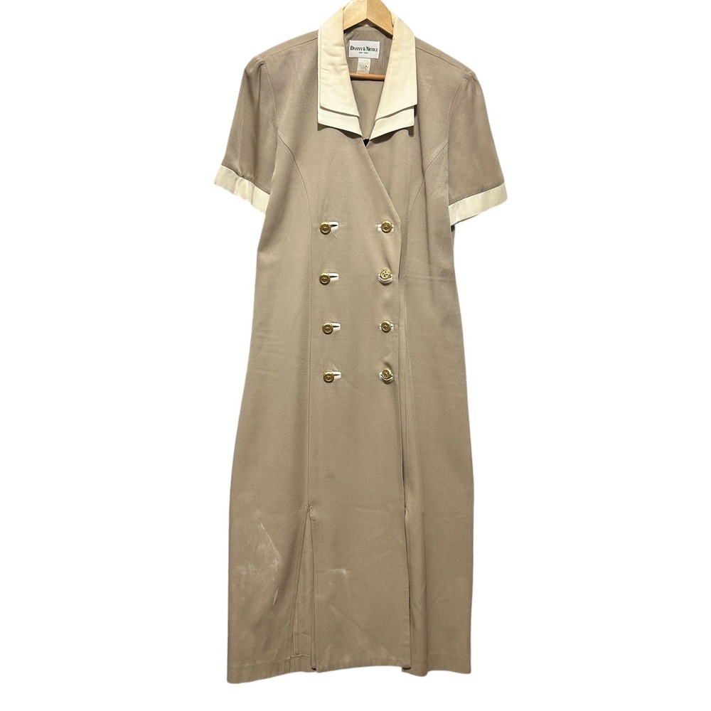 VTG Danny & Nicole‎ Double Breasted Sheath Dress Beige 14 Career Profession 90s